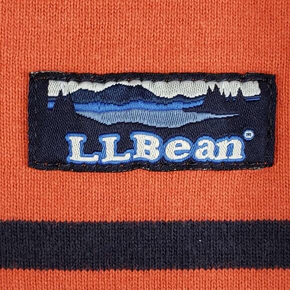 LL Bean Sweatshirt Mens Size L Orange Striped Long Sleeve Rugby Hoodie Pullover - Picture 7 of 12